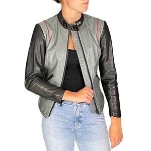 AMF HARLEY-DAVIDSON VINTAGE 1970'S LEATHER COLOR BLOCK RACING MOTORCYCLE JACKET
